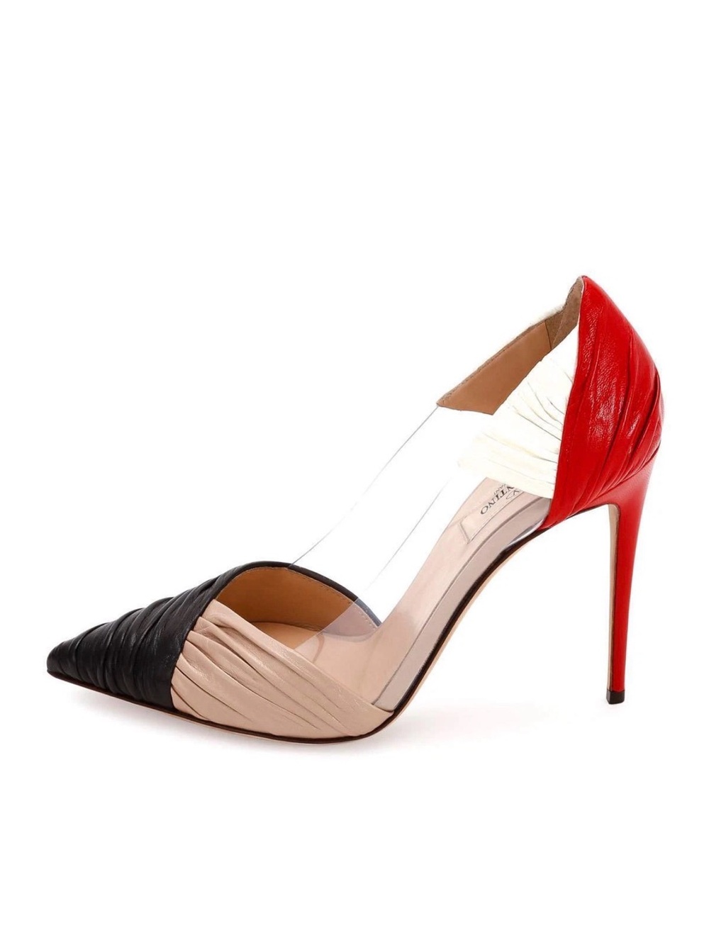 Valentino Multicolor Pointed Toe Pumps in Black, Beige & Red